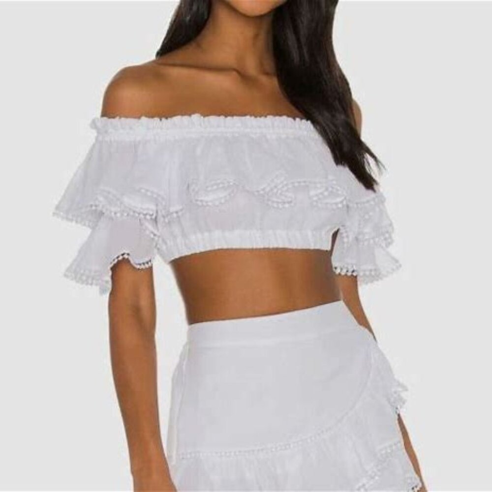 $293 Charo Ruiz Ibiza Women's White "Cata "Off-Shoulder Crop Top Size S